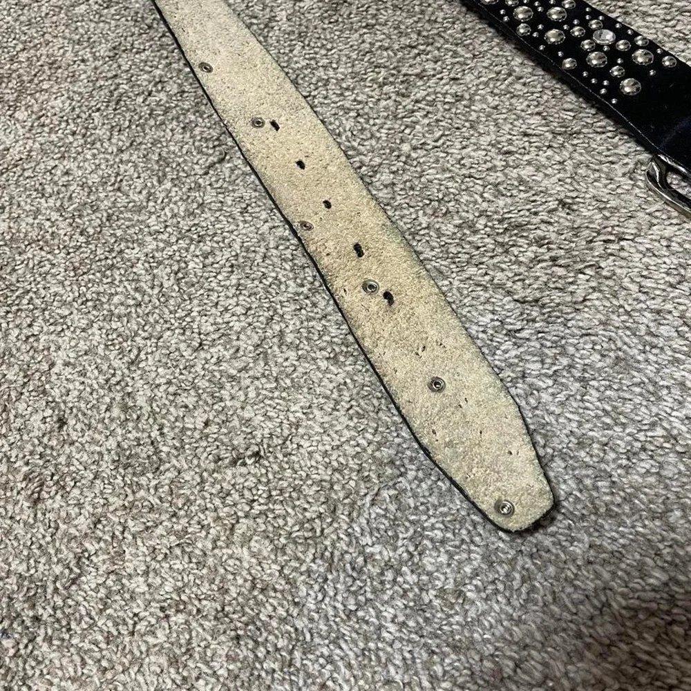 Black leather belt with silver studs and faux diamonds